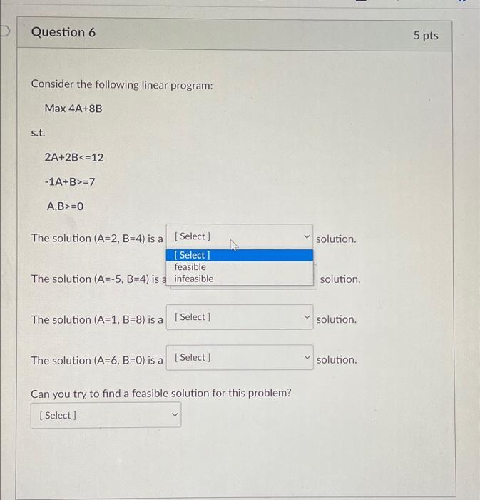 Solved Question 6 5 pts Consider the following linear | Chegg.com