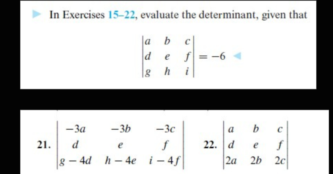 Solved In Exercises 15-22, evaluate the determinant, given | Chegg.com
