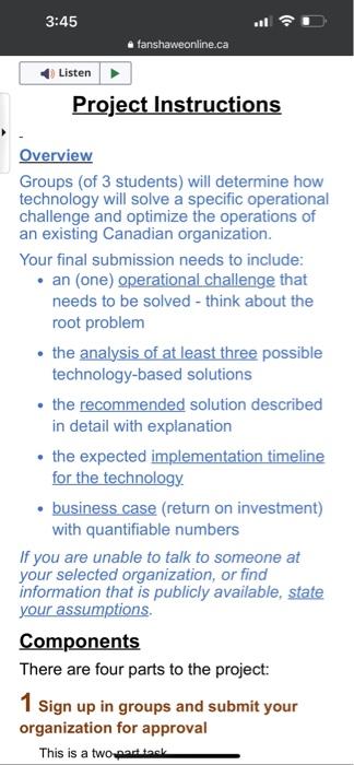 Project Instructions Overview Groups (of 3 students) | Chegg.com