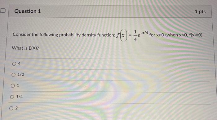 Solved Consider The Following Probability Density Function: | Chegg.com