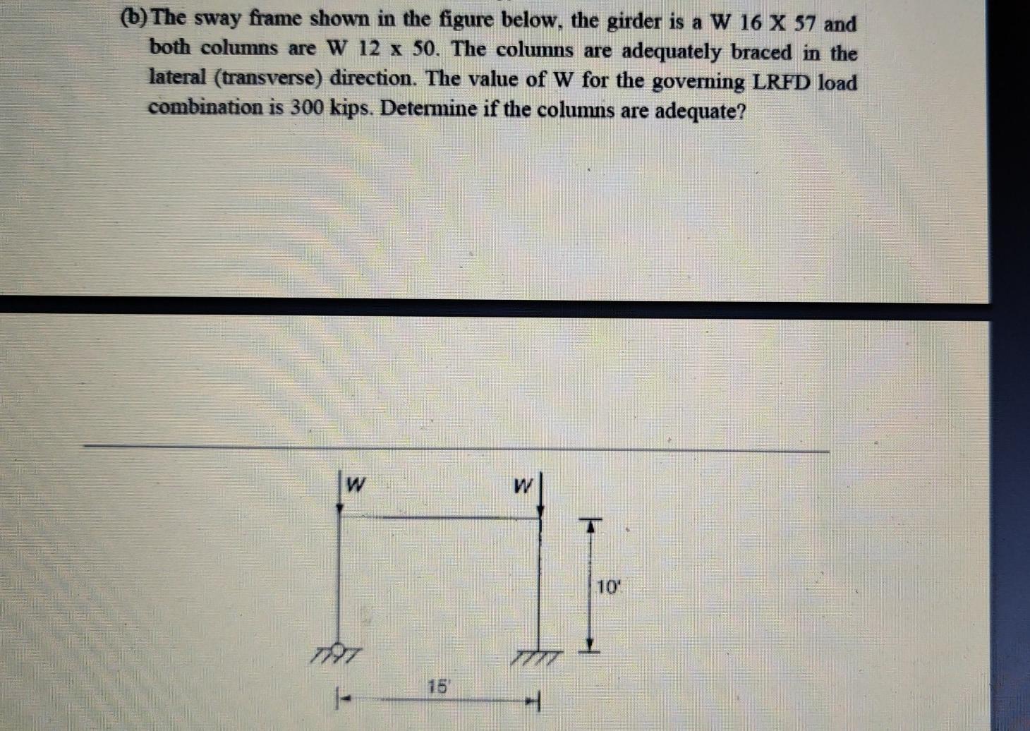Solved (b) The sway frame shown in the figure below, the | Chegg.com
