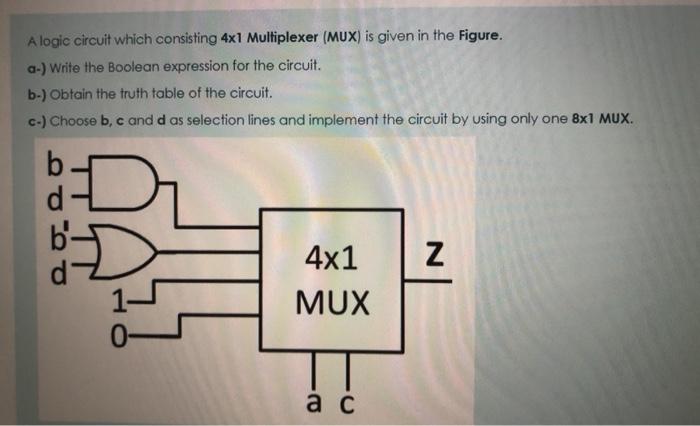 Solved A Logic Circuit Which Consisting 4x1 Multiplexer Chegg Com