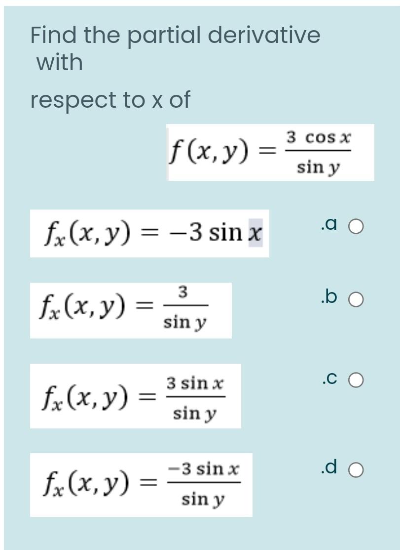 partial derivative of sin x y with respect to y