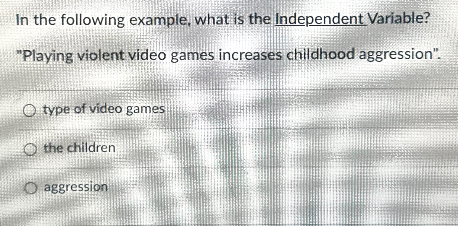 Solved In the following example, what is the Independent | Chegg.com