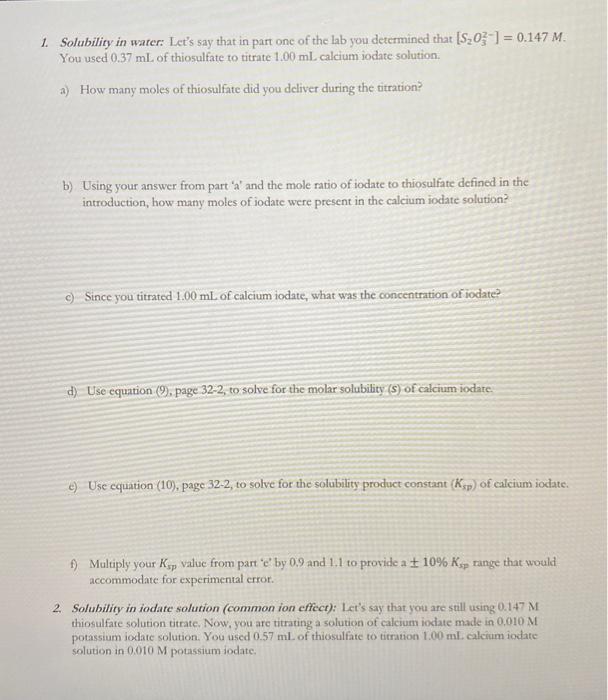 Solved 1. Solubility in water: Let's say that in part one of | Chegg.com