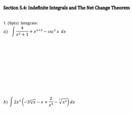 Solved Section 5.4: Indefinite Integrals And The Net Change | Chegg.com