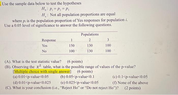 Solved Use the sample data below to test the hypotheses H, | Chegg.com