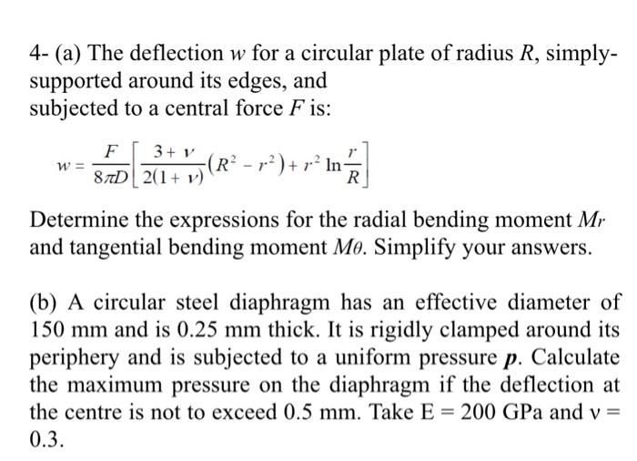Solved 4- (a) The deflection w for a circular plate of | Chegg.com