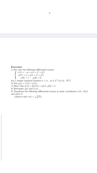Solved Exercises 1 Say Why The Following Differential Sy Chegg Com