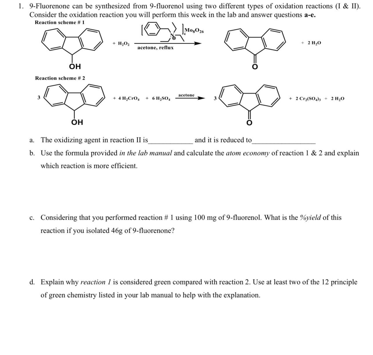 9-Fluorenone can be synthesized from 9-fluorenol | Chegg.com