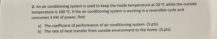 Solved 2- An air conditioning system is used to keep the | Chegg.com