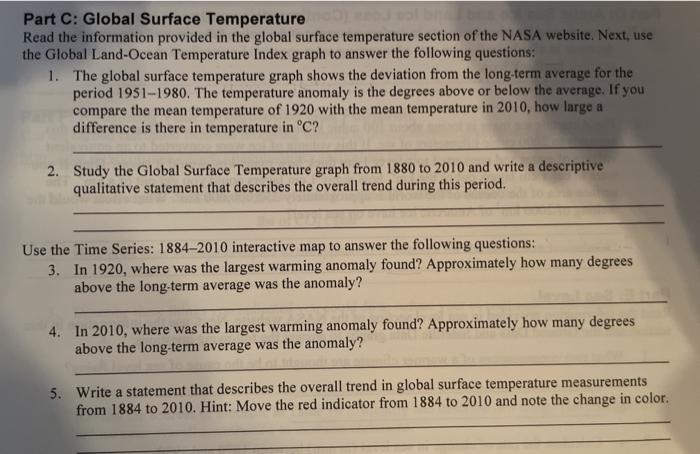 Solved Part C: Global Surface Temperature Read the | Chegg.com