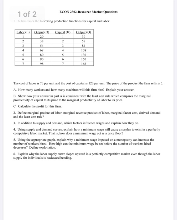 Solved ECON 2302-Resource Market Questions 1 Of 2 1. A Firm | Chegg.com