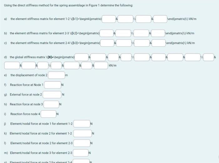 Solved Using the direct stiffness method for the spring | Chegg.com