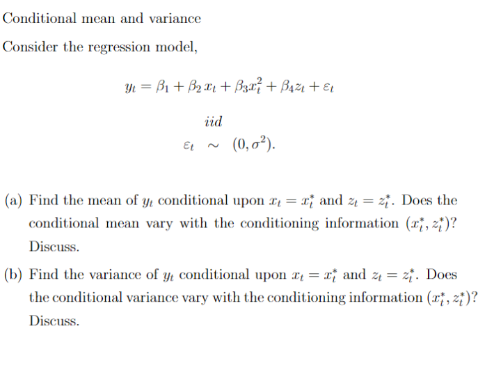 Solved Conditional mean and variance Consider the regression | Chegg.com
