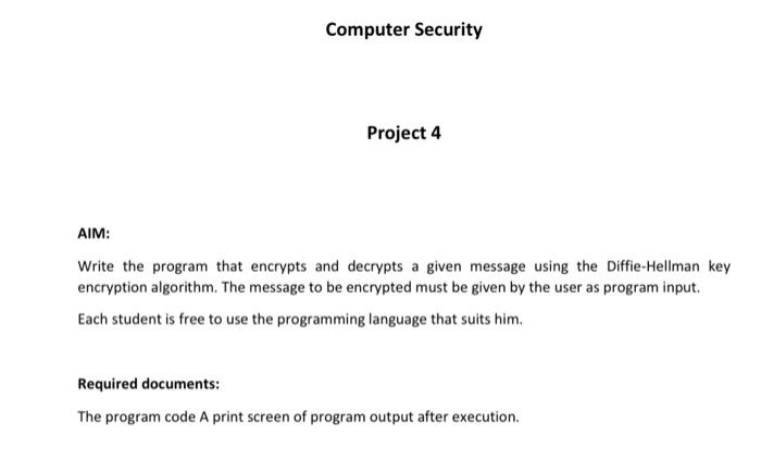 Solved Computer Security Project 4 AIM: Write the program | Chegg.com