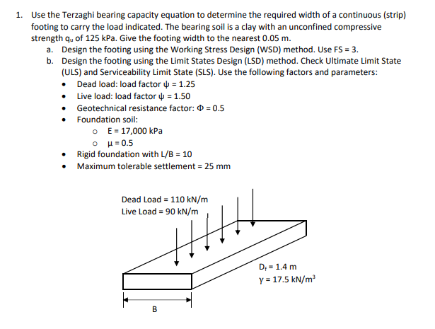 Solved Use the Terzaghi bearing capacity equation to | Chegg.com