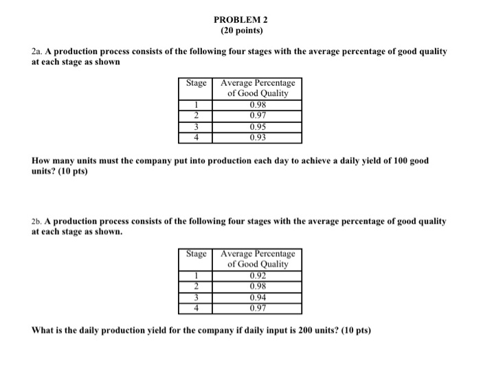 Solved PROBLEM 2 (20 points) 2a. A production process | Chegg.com