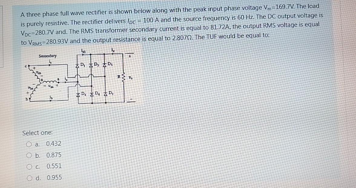 Solved A three phase full wave rectifier is shown below | Chegg.com