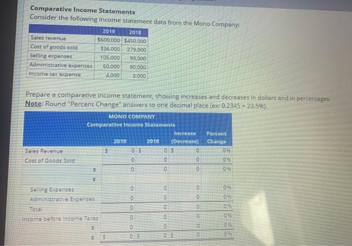 Solved Comparative Income Statements Consider the following | Chegg.com