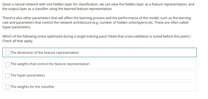 Solved Given a neural network with one hidden layer for | Chegg.com