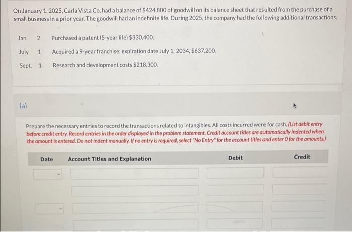 Solved On January 1, 2025, Carla Vista Co. had a balance of  Chegg.com