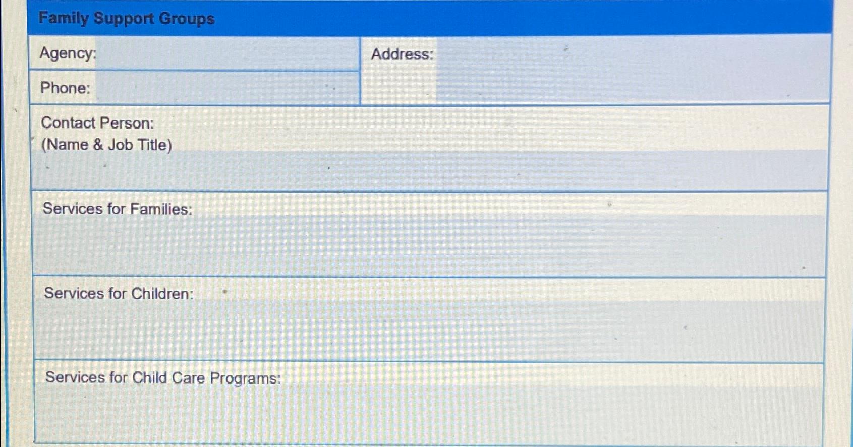 Solved Family Support GroupsAgencyAddressPhoneContact