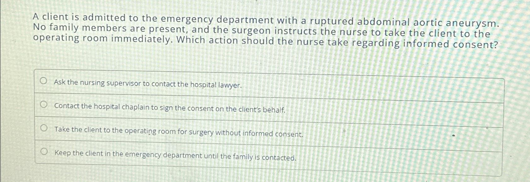 Solved A client is admitted to the emergency department with | Chegg.com
