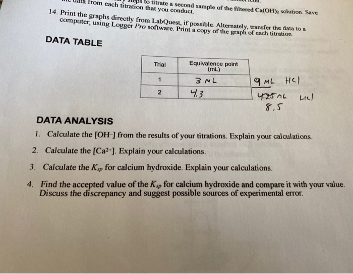 Solved y steps to titrate a second sample of the filtered