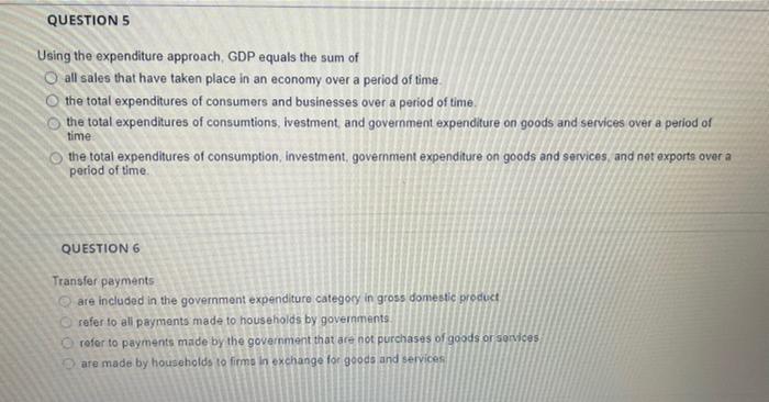 Solved QUESTION 1 Gross domestic product is a measure of the | Chegg.com