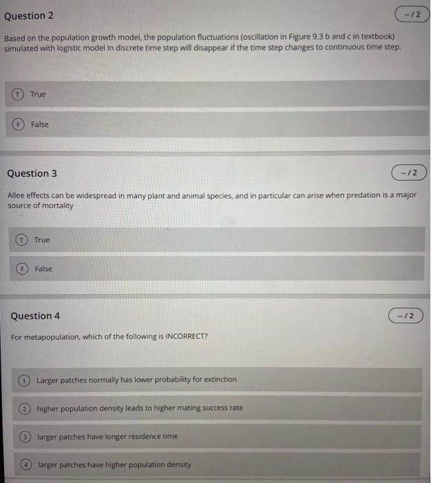 Solved Question 2 -12 Based on the population growth model, | Chegg.com