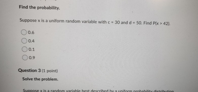Solved Find the probability. Suppose x is a uniform random | Chegg.com