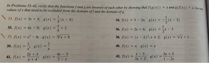 Solved In Problems 33-42, verify that the functions f and g | Chegg.com