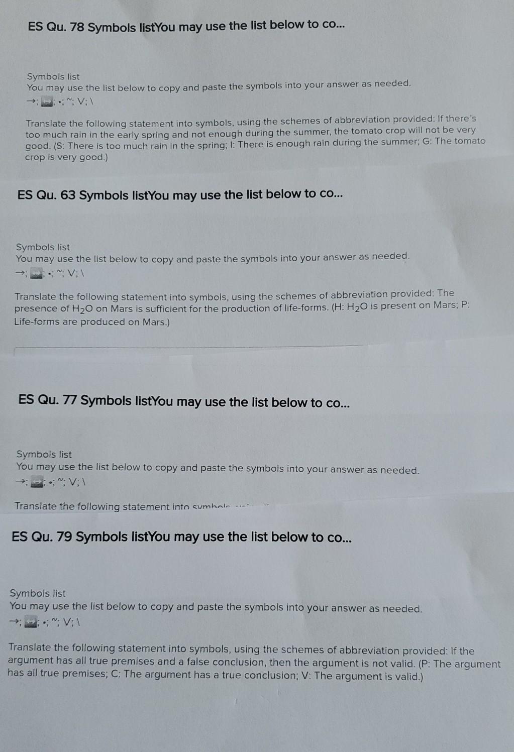 Solved ES Qu. 78 Symbols listYou may use the list below to | Chegg.com