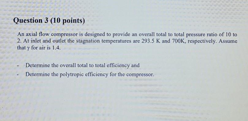 Solved Question 3 (10 points) An axial flow compressor is | Chegg.com