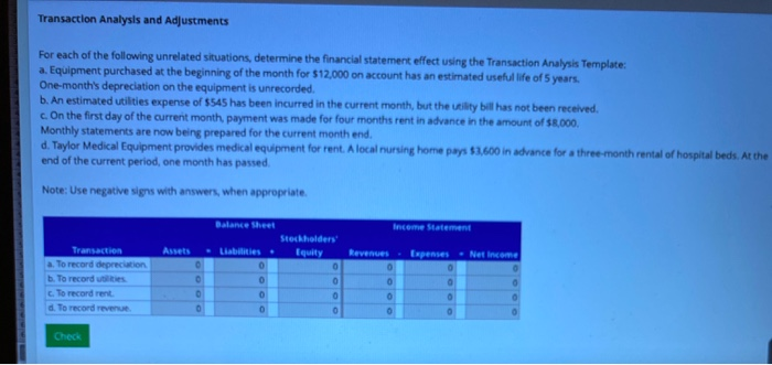 Solved Transaction Analysis and Adjustments For each of the | Chegg.com