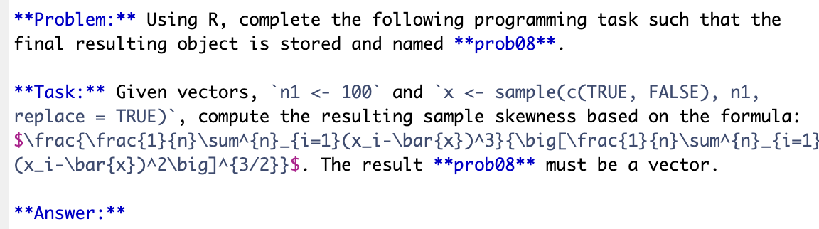 Solved ```**Problem:** ﻿Using R, ﻿complete the following | Chegg.com