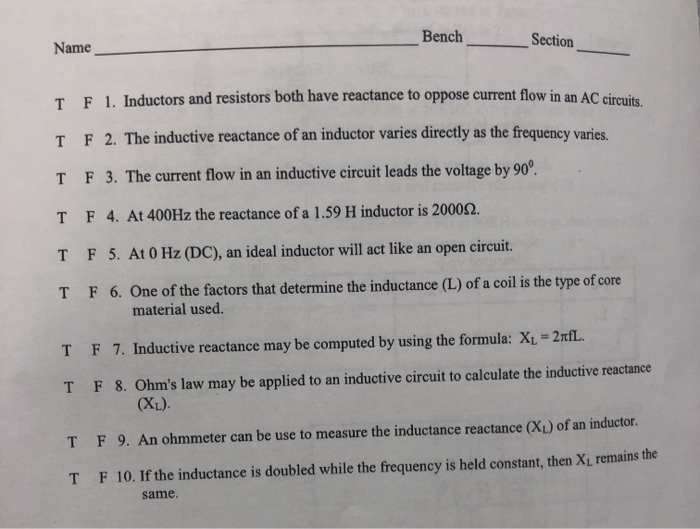 Solved Name Bench Section 1 An Ac Circuit Whose Phase An Chegg Com