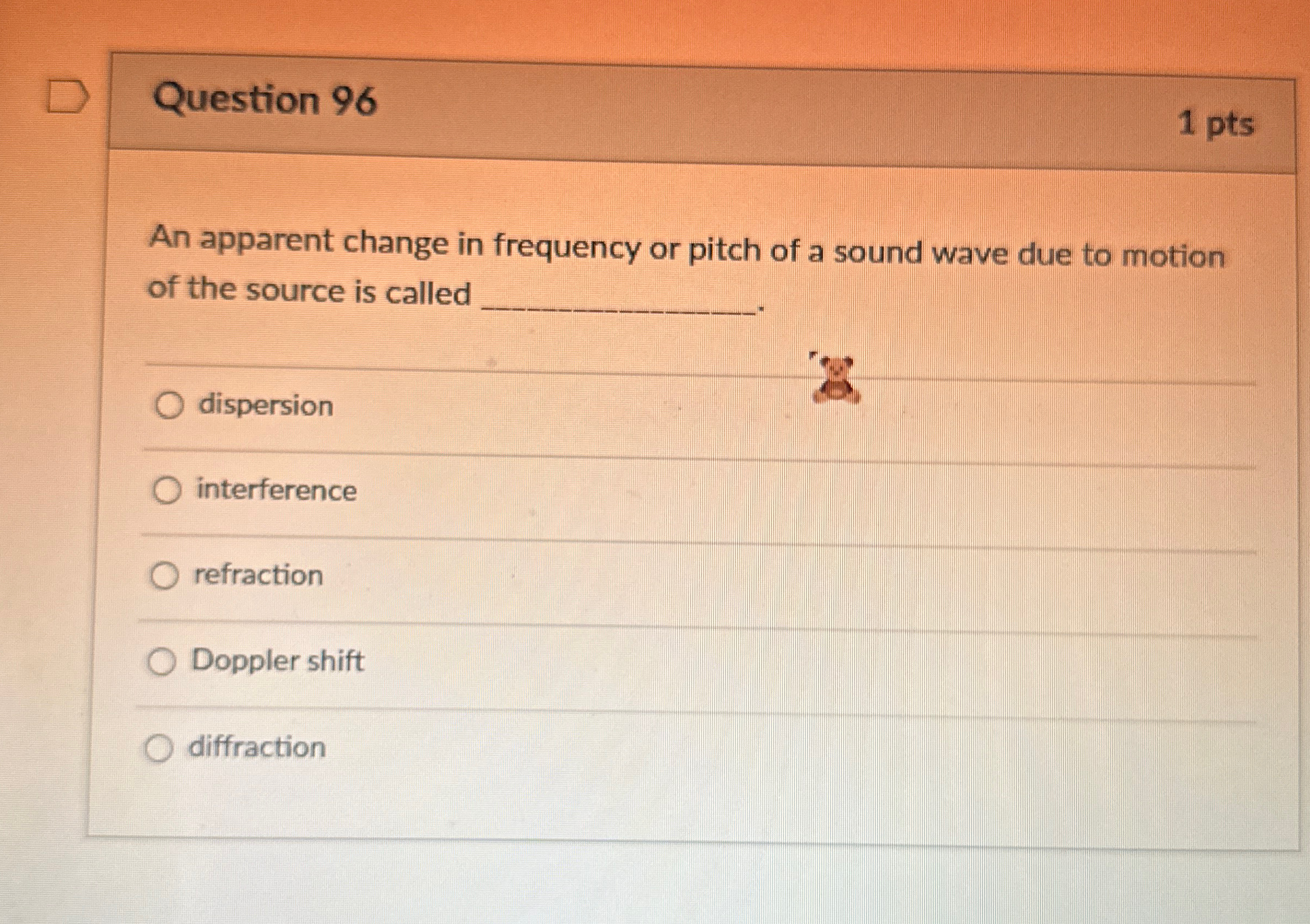 Solved Question 961 ﻿ptsAn apparent change in frequency or | Chegg.com