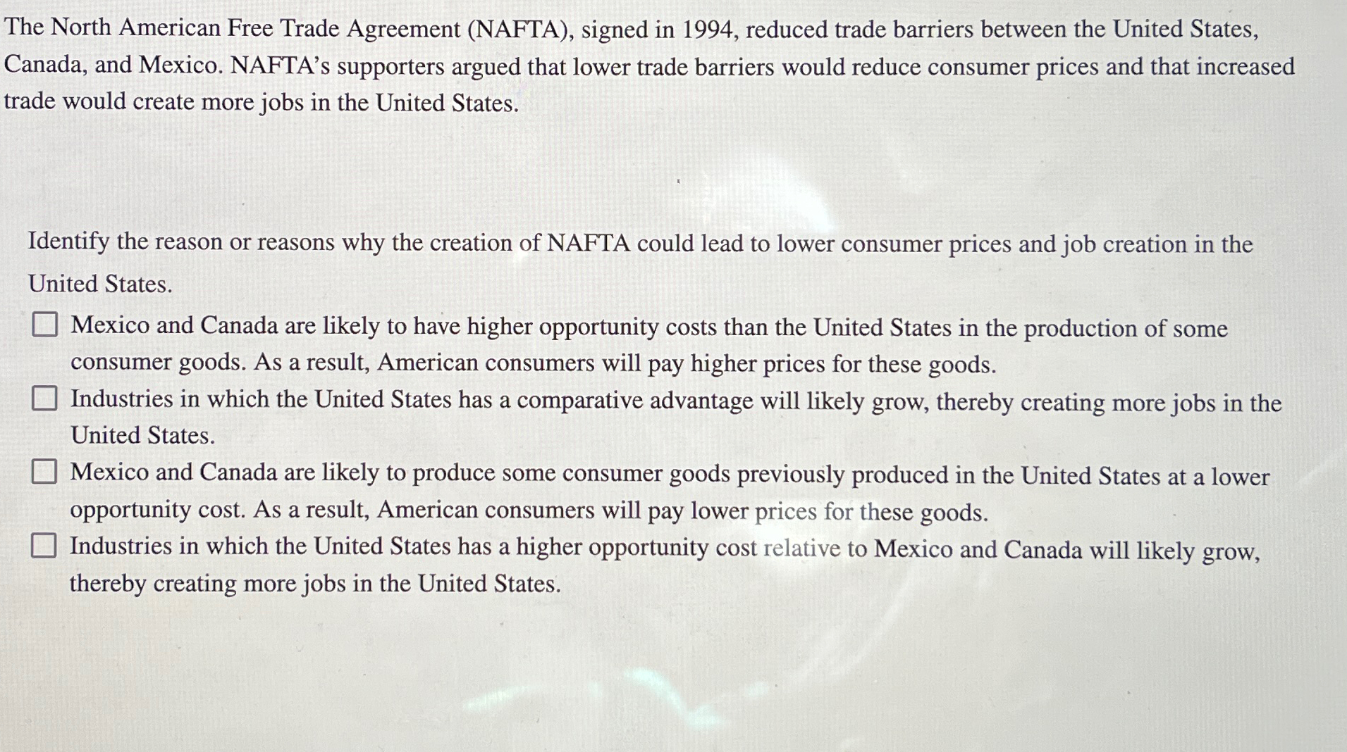 Solved The North American Free Trade Agreement (NAFTA), | Chegg.com