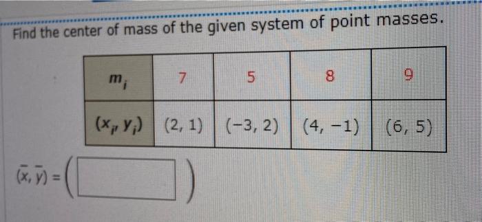 Solved Find the center of mass of the given system of point | Chegg.com