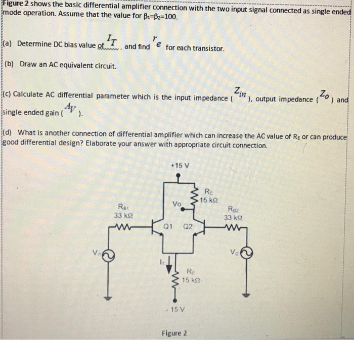 Solved Figure 2 shows the basic differential amplifier | Chegg.com