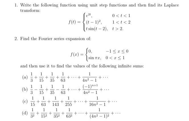 Solved 21 1. Write the following function using unit step | Chegg.com