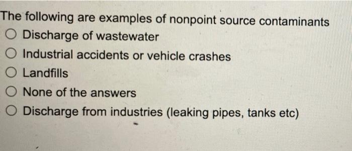 Solved The following are examples of nonpoint source | Chegg.com