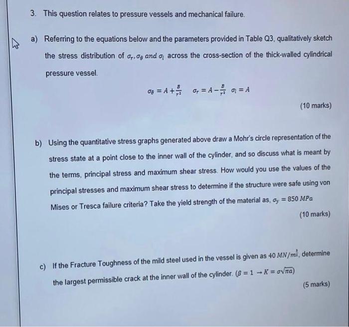 Solved 3. This Question Relates To Pressure Vessels And | Chegg.com