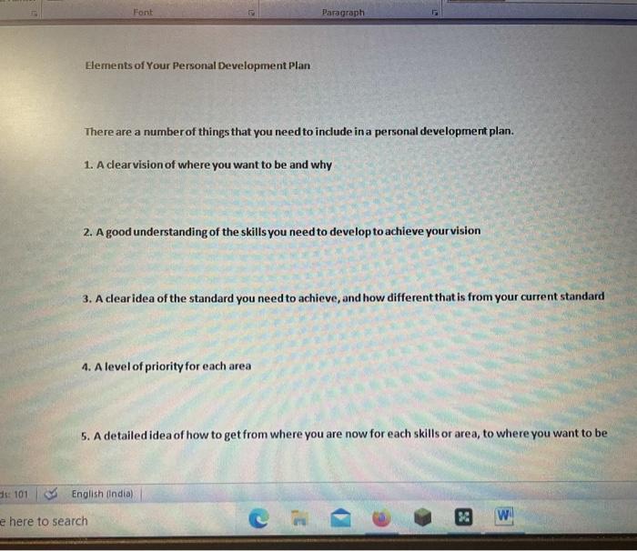 Solved Font Paragraph Elements of Your Personal Development | Chegg.com