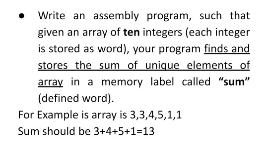 Solved Write an assembly program, such that given an array | Chegg.com