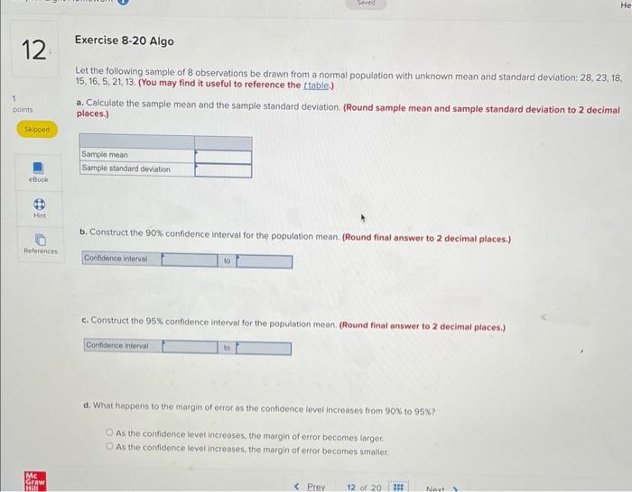 Solved Let the following sample of 8 observations be drawn | Chegg.com