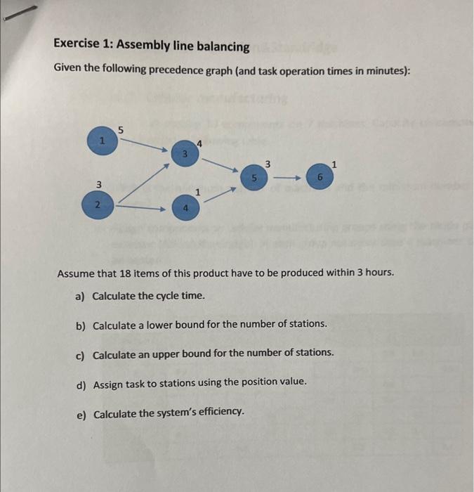 Solved Exercise 1: Assembly line balancing Given the | Chegg.com