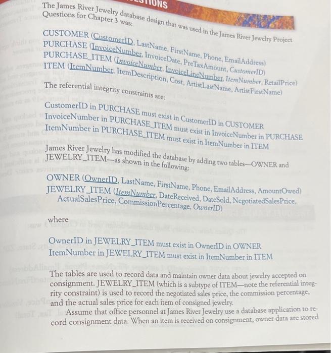 Solved NS The James River Jewelry database design that was